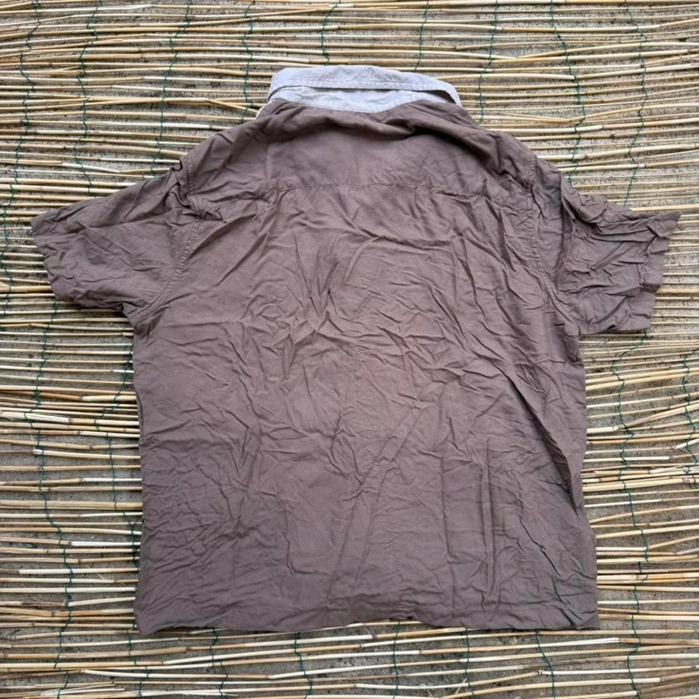Free Planet Bowling Shirt Mens Size Small Brown Beige Colorblock‎ Short Sleeve